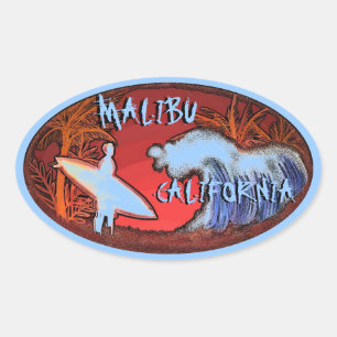 Malibu California blue surfer waves art stickers