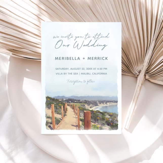 Malibu | California Ocean Trail Watercolor Wedding Invitation (Creator Uploaded)