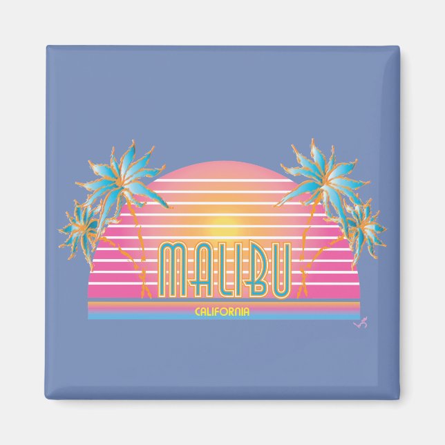 Malibu, California, Palm Trees Sun Graphic Cool Magnet (Front)