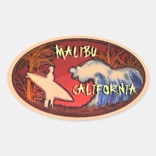 Malibu California peach surfer waves art stickers