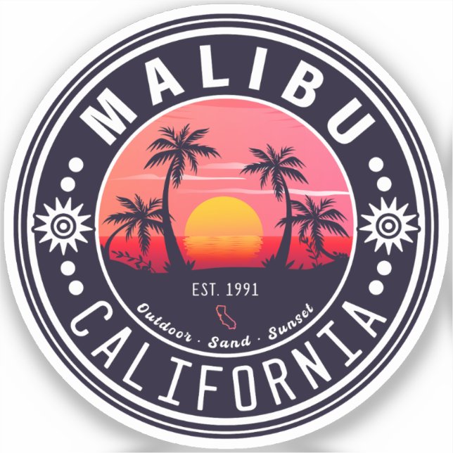 Malibu California Retro Sunset Palm Trees 60s (Front)