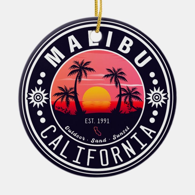 Malibu California Retro Sunset Palm Trees 60s Ceramic Tree Decoration (Front)