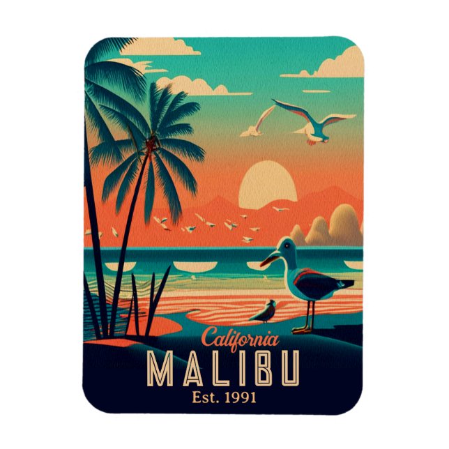 Malibu California Retro Sunset Souvenirs 1950s Magnet (Vertical)