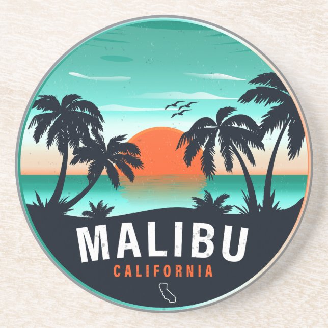Malibu California Retro Sunset Tropical Souvenirs Coaster (Front)