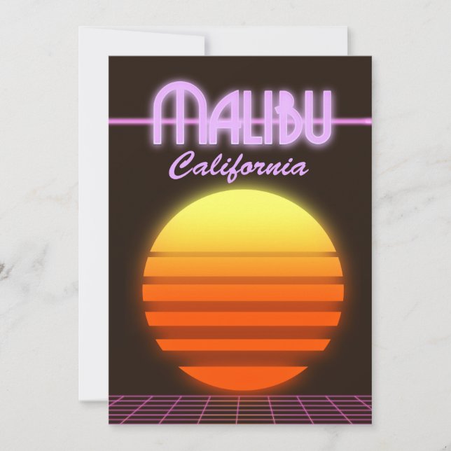 Malibu California sunset travel poster Invitation (Front)