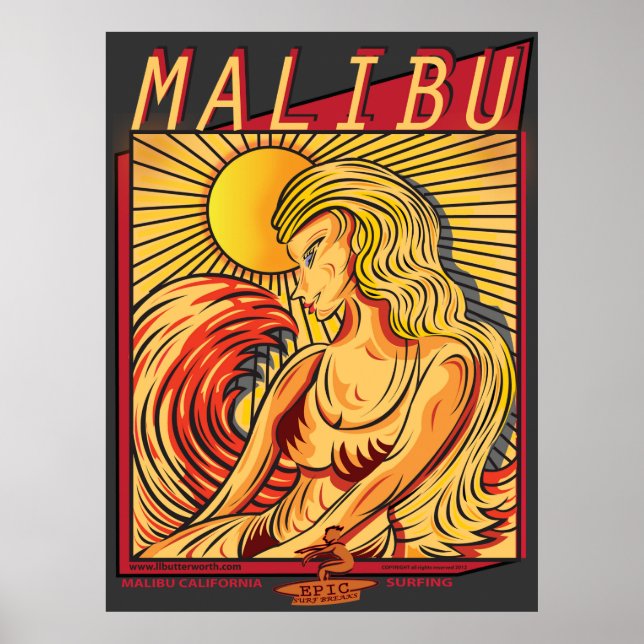 MALIBU CALIFORNIA SURFBREAK SURFING POSTER (Front)