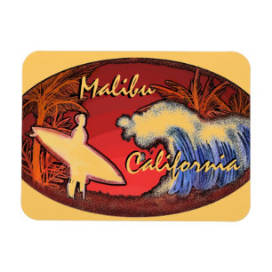 Malibu California surfer wave art rectangle magnet