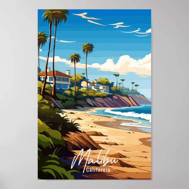 Malibu California vintage travel illustration Poster (Front)