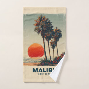 Malibu California Vintage Travel Poster Bath Towel Set