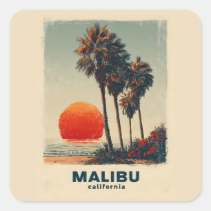 Malibu California Vintage Travel Poster Square Sticker