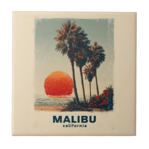 Malibu California Vintage Travel Poster Tile
