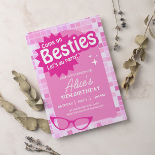 Malibu Doll Besties Beach Birthday Pink Glitter Invitation