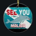 Malibu Dolphin - Retro Vintage Travel Ceramic Tree Decoration<br><div class="desc">See You In Malibu California retro dolphin travel design. Charming turquoise vintage style with a cheerful swimming dolphin.</div>