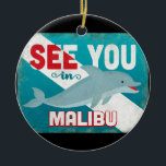 Malibu Dolphin - Retro Vintage Travel Ceramic Tree Decoration<br><div class="desc">See You In Malibu California retro dolphin travel design. Charming turquoise vintage style with a cheerful swimming dolphin.</div>