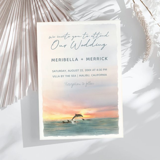 Malibu |  Dolphins Beach Watercolor Wedding Invitation (Creator Uploaded)