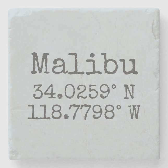 Malibu Latitude Longitude Stone Coaster (Front)