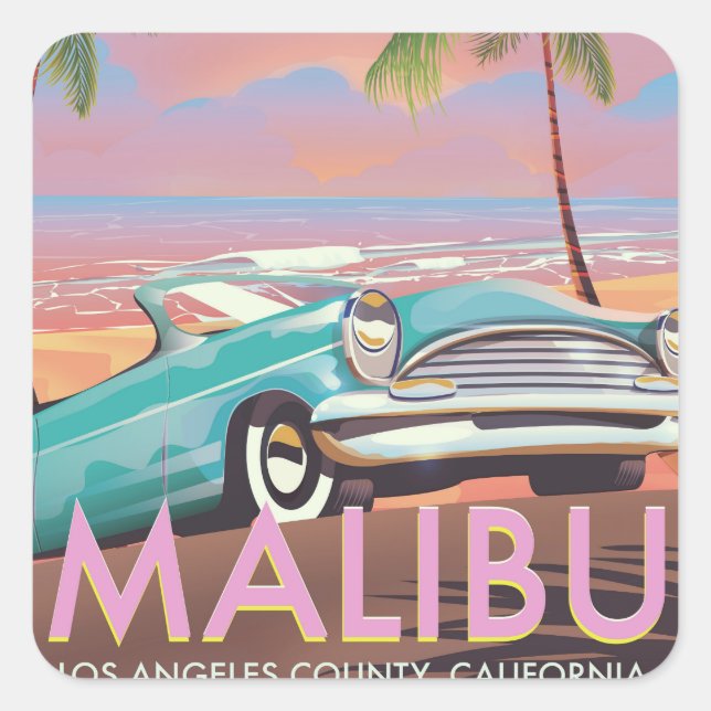 Malibu, Los Angeles, California travel poster Square Sticker (Front)