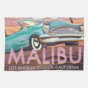 Malibu, Los Angeles, California travel poster Tea Towel