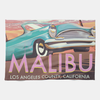 Malibu, Los Angeles, California travel poster Tea Towel