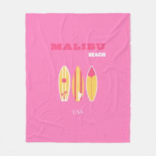 Malibu, Malibu Beach, California, Preppy, Pink Fleece Blanket
