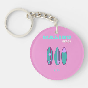Malibu, Malibu Beach, California, Preppy, Pink Key Ring