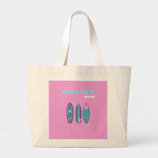 Malibu, Malibu Beach, California, Preppy, Pink Large Tote Bag (Front)