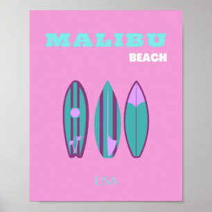 Malibu, Malibu Beach, California, Preppy, Pink Poster