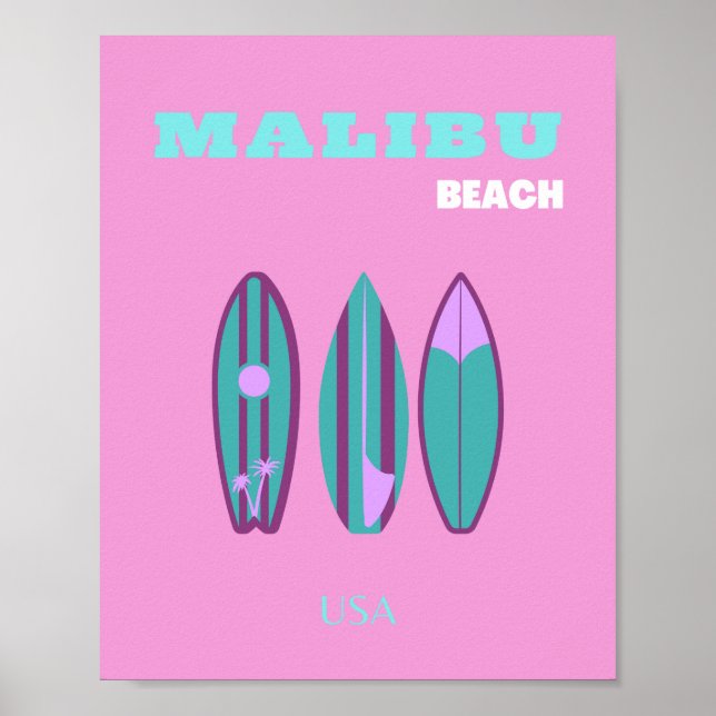 Malibu, Malibu Beach, California, Preppy, Pink Poster (Front)