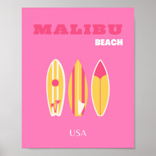 Malibu, Malibu Beach, California, Preppy, Pink Poster