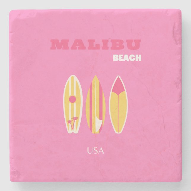 Malibu, Malibu Beach, California, Preppy, Pink Stone Coaster (Front)