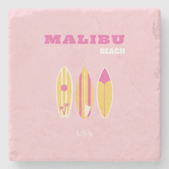 Malibu, Malibu Beach, Preppy, Pink Stone Coaster (Front)