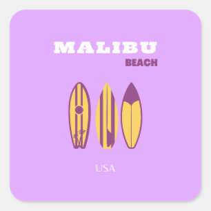 Malibu, Malibu Beach, Preppy, Preppy Girl, Purple Square Sticker