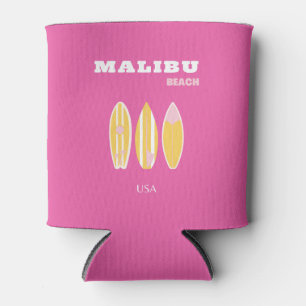 Malibu, Malibu Beach, Travel Art, Preppy, Pink Can Cooler