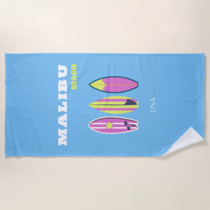 Malibu, Malibu Beach, Tropical, Preppy, Blue Beach Towel