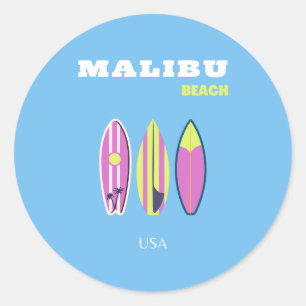 Malibu, Malibu Beach, Tropical, Preppy, Blue Classic Round Sticker