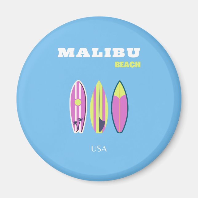 Malibu, Malibu Beach, Tropical, Preppy, Blue Magnet (Front)