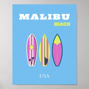 Malibu, Malibu Beach, Tropical, Preppy, Blue Poster