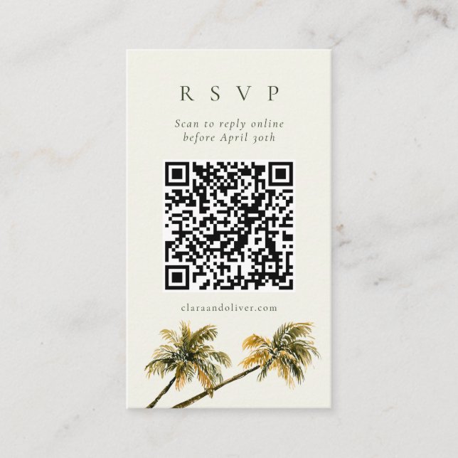 Malibu Palm Coastal Seaside QR Code RSVP Card (Front)