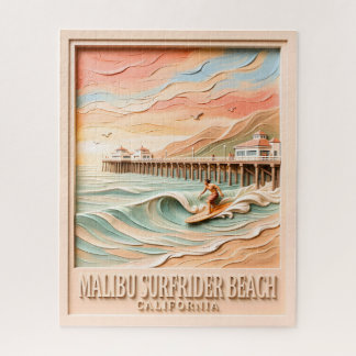 Malibu Surfrider Beach Surfing 3D Textured Vintage Jigsaw Puzzle