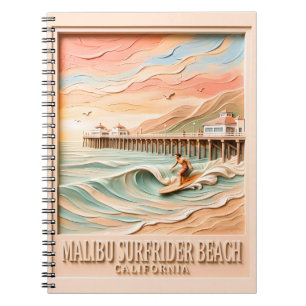 Malibu Surfrider Beach Surfing 3D Textured Vintage Notebook