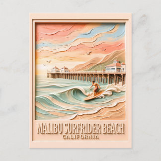 Malibu Surfrider Beach Surfing 3D Textured Vintage Postcard