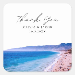 Malibu Wedding Scenic California Beach Thank You Square Sticker
