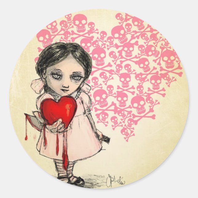Malicious Valentine Girl Classic Round Sticker (Front)