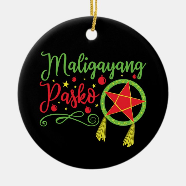 Maligayang Pasko Christmas Filipino Philippines Ceramic Tree Decoration (Front)