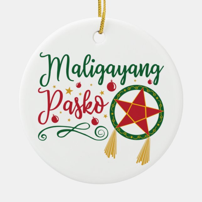 Maligayang Pasko Filipino Christmas Philippines Ceramic Tree Decoration (Front)