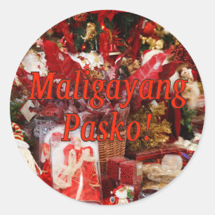 Maligayang Pasko! Merry Christmas in Tagalog rf Classic Round Sticker