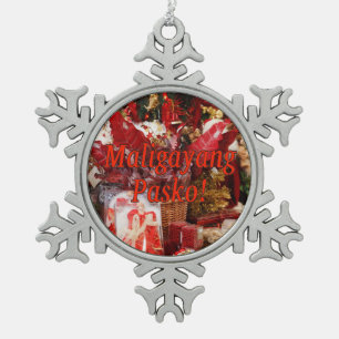 Maligayang Pasko! Merry Christmas in Tagalog rf Snowflake Pewter Christmas Ornament