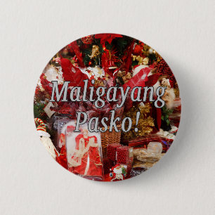 Maligayang Pasko! Merry Christmas in Tagalog wf 6 Cm Round Badge