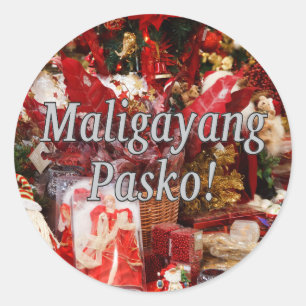 Maligayang Pasko! Merry Christmas in Tagalog wf Classic Round Sticker