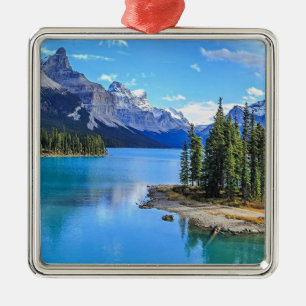 Maligne Lake, Alberta, Canada Metal Tree Decoration